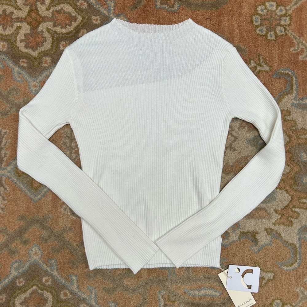 White Ribbed Long Sleeve Top